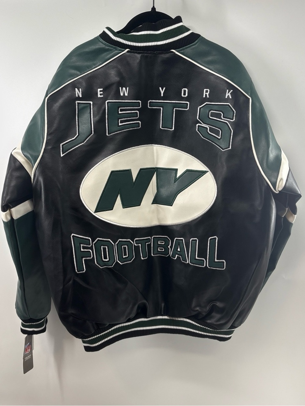 NFL New York Jets Football Faux Leather Varsity Jacket
